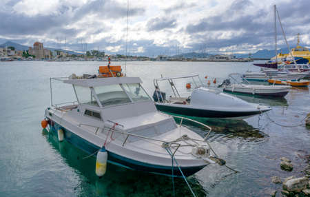 Boats in the port of Aegina, Greeceのeditorial素材