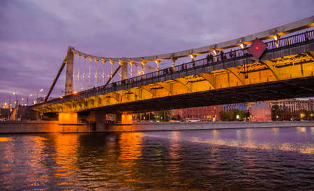Moscow night landscape with river and bridgeのeditorial素材