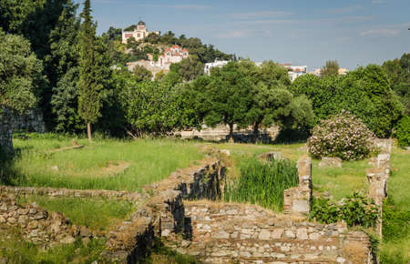 Ancient ruins on the streets of Athensの写真素材