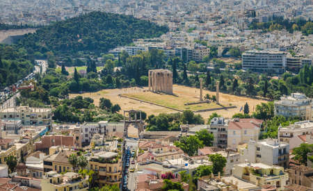 View of Athens and ancient ruins, Greeceのeditorial素材