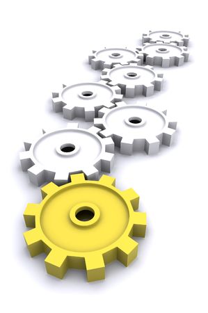 Cogs Rendered Illustration, representing Teamwork, success and standing out from the crowdの写真素材