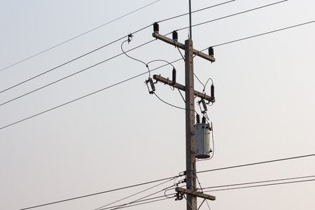Electric transformer substation in country の写真素材