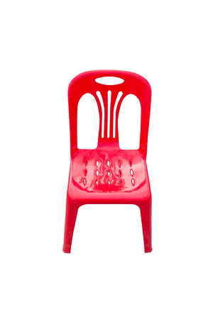 Red plastic chair on a white background.の写真素材