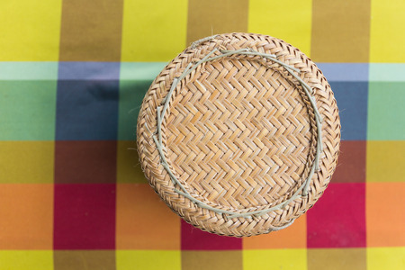 Thai sticky rice box of handmade bamboo weaving.の写真素材