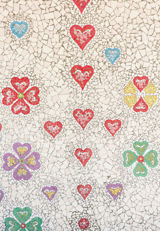 Abstract, heart pattern ceramic tile for use background.