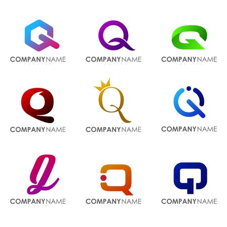 Set of modern alphabet logo design letter Q. Initials logo collections.のイラスト素材