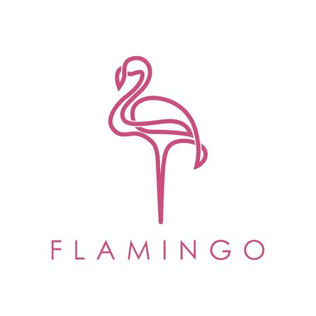Simple elegant monoline flamingo logo design. Line art style logo design inspiration.のイラスト素材