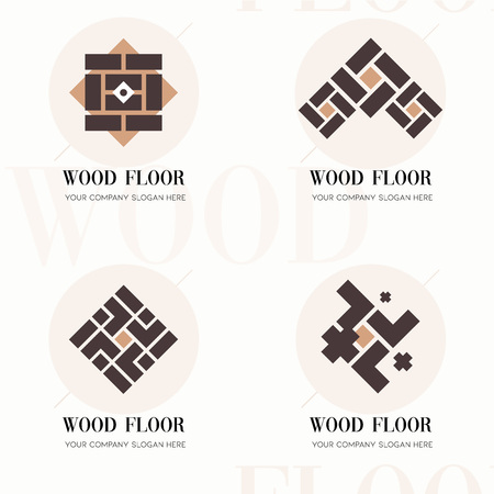Wood flooring company logos. Wood flooring company logos in flat style for website. Editable vector template of wood flooring company logos. Vector company logos for wood flooring, parquet, laminateのイラスト素材