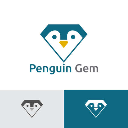 Cute Penguin Gem Diamond Jewelry Logo Templateのイラスト素材