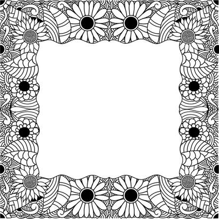 Square Line Art Flower Abstract Leaf Floral Frameのイラスト素材