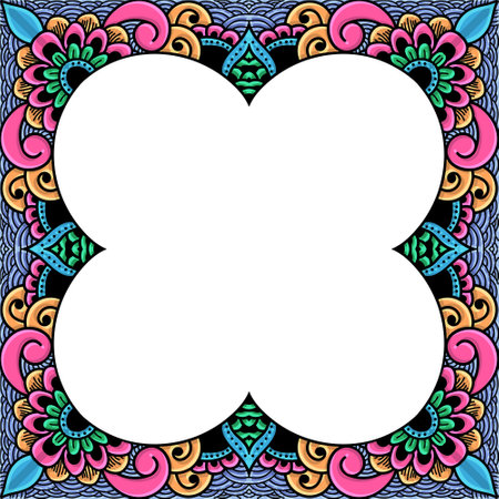 Square Colorful Flower Leaf Floral Frame Abstract Illustrationのイラスト素材