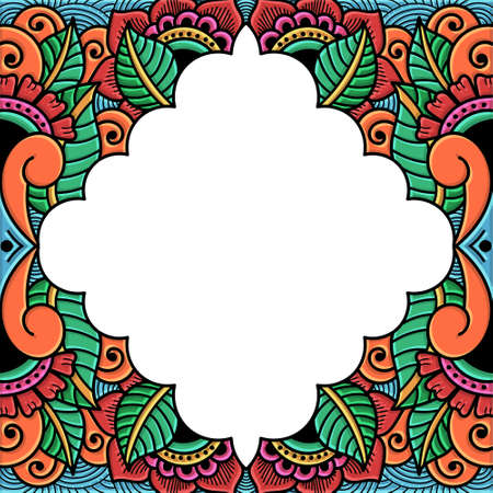Square Colorful Flower Leaf Floral Frame Abstract Illustrationのイラスト素材