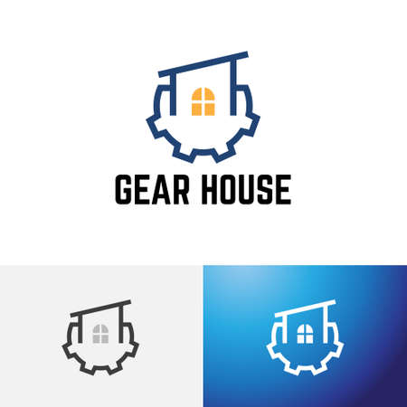 Gear Flat House Real Estate Housing Realty Logo.のイラスト素材