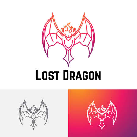 Lost Fire Head Dragon Flying Wings Line Logoのイラスト素材