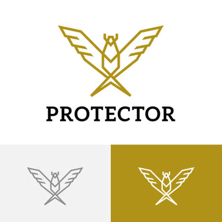 Golden Eagle Falcon Hawk Protector Bird Wings Monoline Logoのイラスト素材