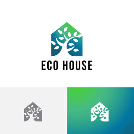Eco Green House Tree Leaves Nature Real Estate Logoのイラスト素材