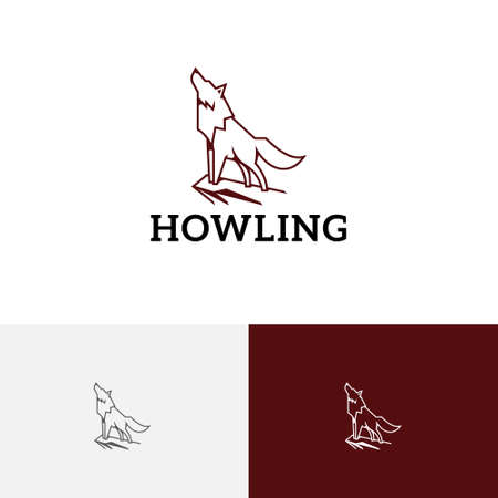 Howling Wolf on Cliff Mountain Wild Animal Line Logoのイラスト素材