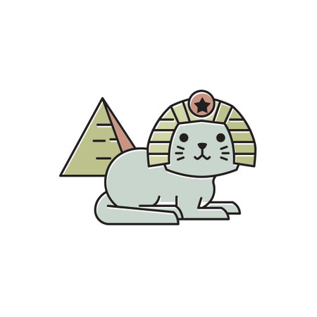 Cute Cat Egyptian Costume Pyramid Egypt Flat Cartoon Illustrationのイラスト素材