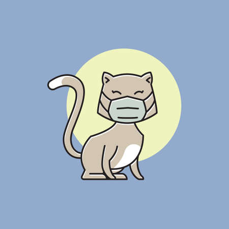 Cute Cat Kitten Face Mask Health Protocol Campaign Flat Cartoonのイラスト素材