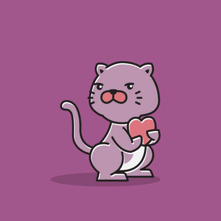 Cute Cat Standing Holding Heart Love Cartoonのイラスト素材