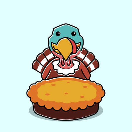 Smiling Turkey Bird Rooster Pie Thanksgiving Character Cartoonのイラスト素材