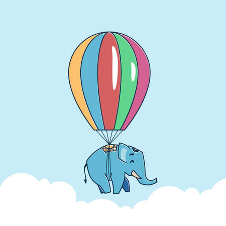 Big Elephant Flying Floating Hot Air Balloon Zoo Cartoon Characterのイラスト素材