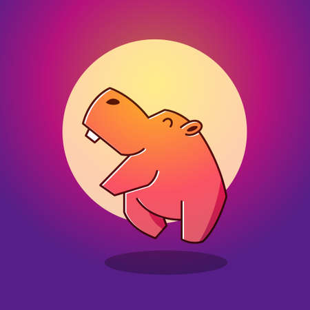 Cute Happy Big Hippo Hippopotamus Jumping Moon Mascot Character Cartoonのイラスト素材