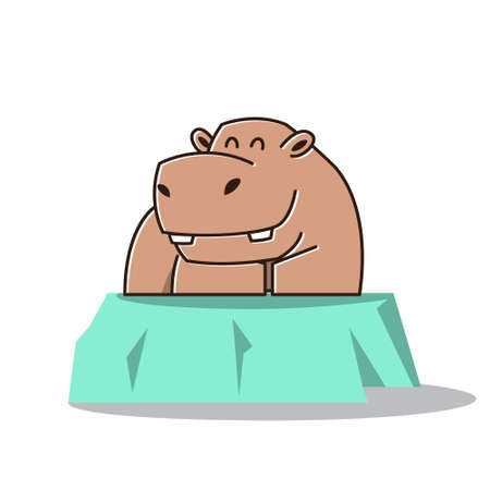 Cute Happy Big Hippo Hippopotamus Sitting Smiling Mascot Character Cartoonのイラスト素材