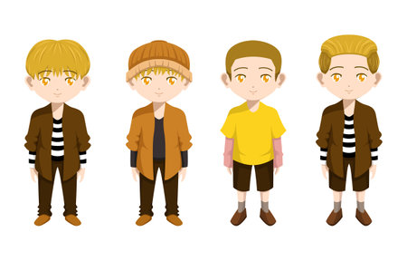 Boy Child Kid Standing Clothes Hair Front Vector Cartoon Setのイラスト素材