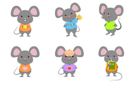 Cute Mouse Rat Mice Standing Vector Cartoon Setのイラスト素材