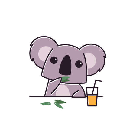 Adorable Koala Eating Food Eucalyptus Drink Animal Flat Cartoon Characterのイラスト素材