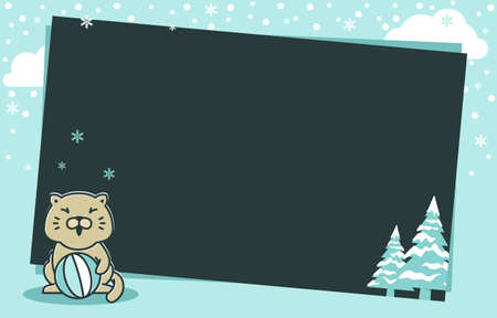 Cat Ball Pine Tree Winter Snowflake Holiday Card Frame Background Templateのイラスト素材