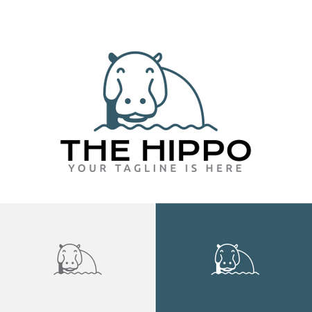 Cute Hippo Smiling Bathing Africa Animal Zoo Logoのイラスト素材
