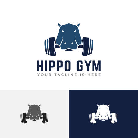 Strong Hippo Gym Barbell Workout Healthy Lifestyle Logoのイラスト素材