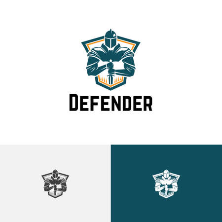 Defender Shield Knight Spartan Soldier Warrior Armour War Logoのイラスト素材