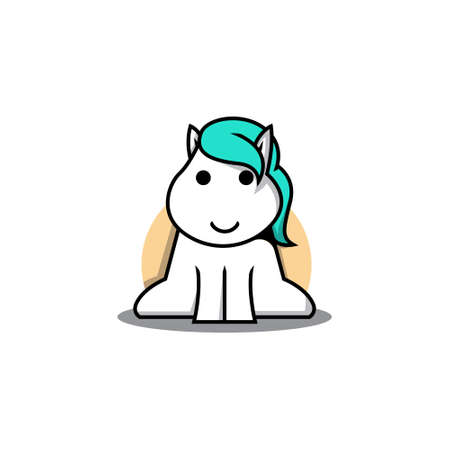 Cute Little Puffy Horse Sitting Simple Animal Cartoonのイラスト素材