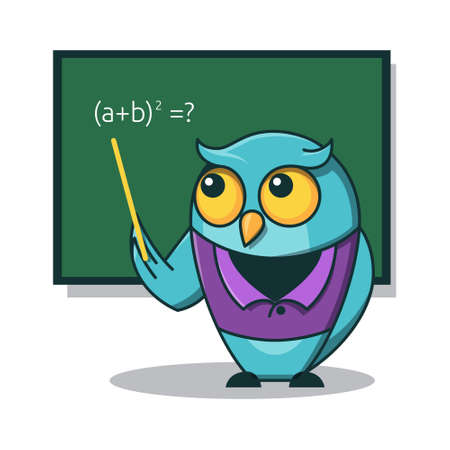 Owl Bird Teacher Math Blackboard Education School Character Cartoonのイラスト素材