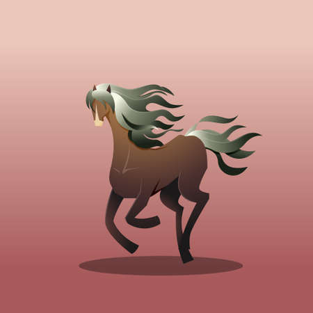 Beautiful Brown Horse Long Hair Mare Run Elegance Fantasy Cartoonのイラスト素材
