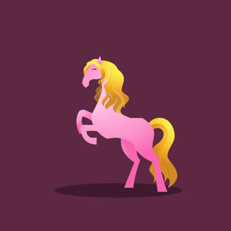 Beautiful Prancing Pink Horse Blonde Hair Mare Elegance Fantasy Cartoonのイラスト素材