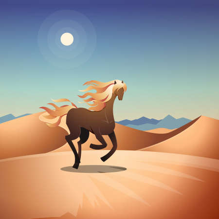 Beautiful Long Hair Horse Mare Run Fast Desert Fantasy Illustrationのイラスト素材