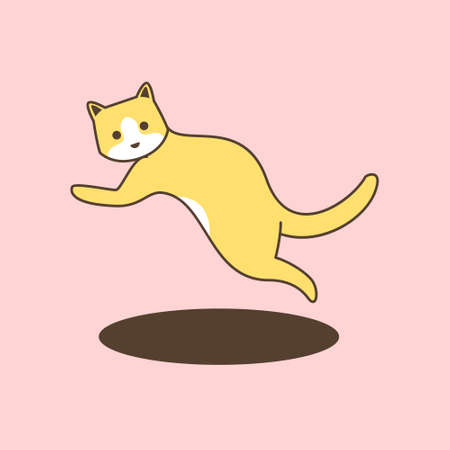 Cute Little Cat Jumping Cartoon Yellow Pastel Colorのイラスト素材