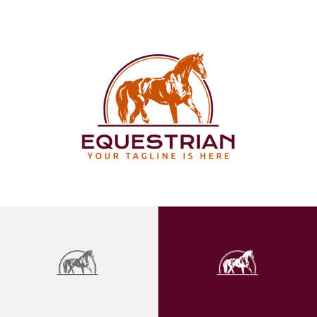 Equine Equestrian Horse Engraving Style Vintage Retro Logo Templateのイラスト素材