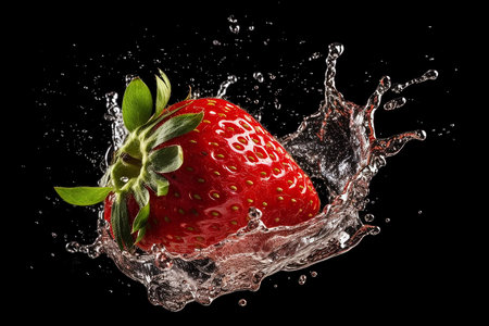 Strawberry Fruit with Splashing Water Contain Healthy Diet Vitaminの素材