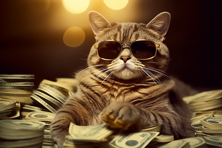 Cat Wearing Glasses Sitting in Workspace Stylish Like a Boss with Lots Moneyの素材