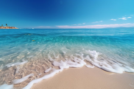 Summer Beach Holiday Vacation Background with Blue Sea Water and Landscape Nature Viewの素材