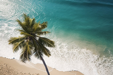 Summer Beach Holiday Vacation Background with Sea Ocean Water and Palm Treeの素材