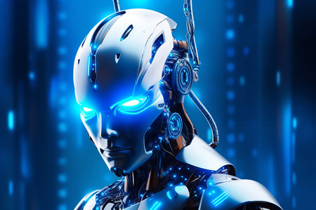 Futuristic Man AI Robot with Advanced Technology Focus on Realizing Futuristic Potential in Programming Roomの素材