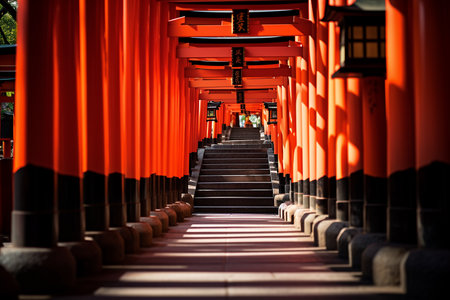 Walkway Fushimi Inari Shrine Red Torii in Kyoto Japan as a Popular Tour Destinationの素材