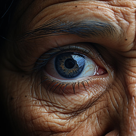 Generative AI Image of Macro Shot of a Grandmother Eye with Beautiful Blue Lensの素材
