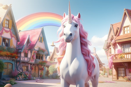 Generative AI Illustration Image of Beautiful White Unicorn in a Fantasy Worldの素材